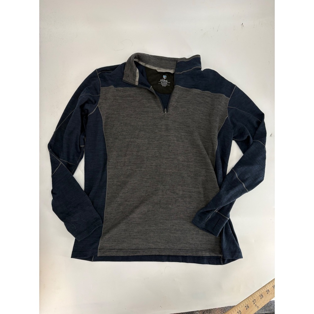 Kuhl Mens XL Quarter Zip Pullover Blue Gray Colorblock Thumbhole Long Sleeve